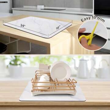 24" x 16" Dish Drying Mat for Kitchen Counter, Absorbent Hide Stain Rubber Backed Coffee Mat, Easy Clean, Eco-friendly, Heat-resistant, Large Kitchen Drying Mat, White Marble