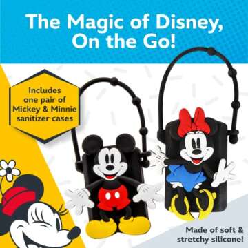 Disney Store Portable Hand Sanitizer - Pack of 2 Travel Size, Refillable Sanitizers w/Holders and Clip - Mickey and Minnie
