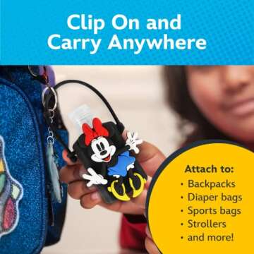Disney Store Portable Hand Sanitizer - Pack of 2 Travel Size, Refillable Sanitizers w/Holders and Clip - Mickey and Minnie