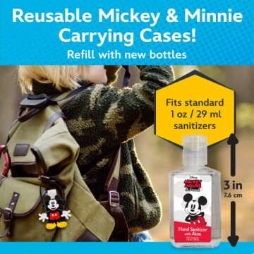 Disney Store Portable Hand Sanitizer - Pack of 2 Travel Size, Refillable Sanitizers w/Holders and Clip - Mickey and Minnie