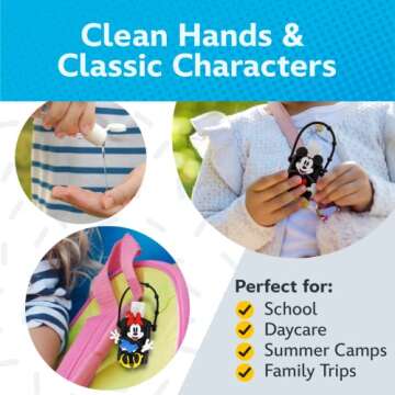 Disney Store Portable Hand Sanitizer - Pack of 2 Travel Size, Refillable Sanitizers w/Holders and Clip - Mickey and Minnie