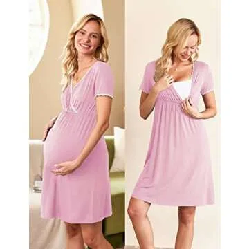 Ekouaer Ultra Soft Nursing Nightgown for Pregnancy & Postpartum