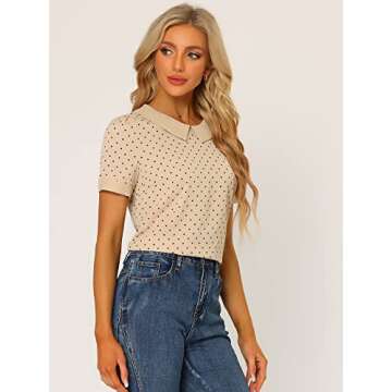 Allegra K Women's Peter Pan Collar Shirt Vintage 1950s Polka Dots Blouse