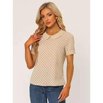 Allegra K Women's Peter Pan Collar Shirt Vintage 1950s Polka Dots Blouse