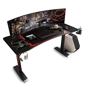Sleepmax 63 Inch Gaming Desk, Heavy-Duty Gaming Computer Table with Carbon Fiber Surface & Large Mou...