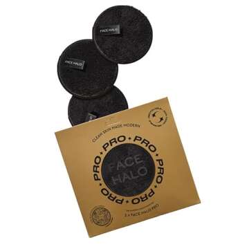 Face Halo Reusable Makeup Remover Microfiber Pads | Gently Removes Heavy Makeup With Just Water, Ultra-Soft, Eco-Friendly, Non-Toxic, All Skin Types, Replaces 500 Single-Use Wipes | Pro Black 3-Pack