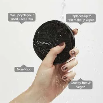 Face Halo Reusable Makeup Remover Microfiber Pads | Gently Removes Heavy Makeup With Just Water, Ultra-Soft, Eco-Friendly, Non-Toxic, All Skin Types, Replaces 500 Single-Use Wipes | Pro Black 3-Pack