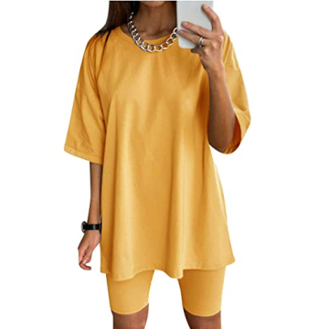 Glamaker Women's 2-Piece Oversized T-Shirt & Biker Shorts Set - Perfect for Workouts & Casual Outing...