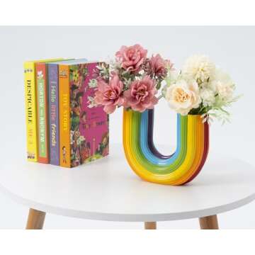 Artconal Rainbow Vase Decor, 7¾ inch Ceramic U-Shaped Vase, Vibrant Cute Rainbow Decorative Vase Ad...