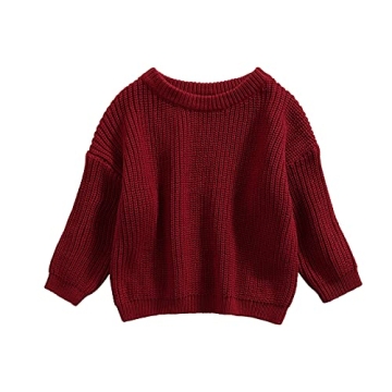 Toddler Baby Girl Boy Knit Sweater Round Neck Long Sleeve Pullover Sweatshirt Fall Winter Clothes (R...