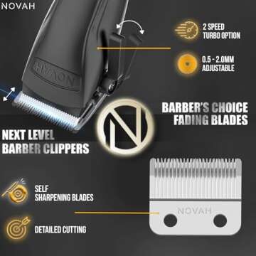 Novah Professional Hair Clippers for Men, Professional Barber Clippers, Electric Mens Cordless Hair ...