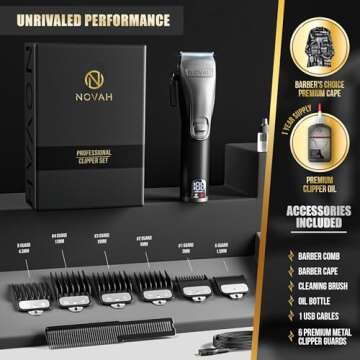Novah Professional Hair Clippers for Men, Professional Barber Clippers, Electric Mens Cordless Hair Clippers for Barbers Haircut Kit Fade, Maquina de Cortar Cabello