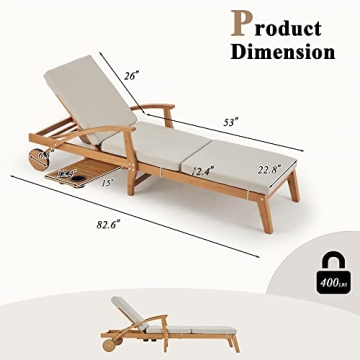 HOMREST Wood Chaise Lounge Chair for Outdoor Relaxation