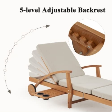 HOMREST Wood Chaise Lounge Chair for Outdoor Relaxation