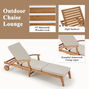 HOMREST Wood Chaise Lounge Chair for Outdoor Relaxation