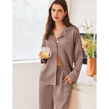 Ekouaer Silky Pajama Set for Women Long Sleeve Pjs