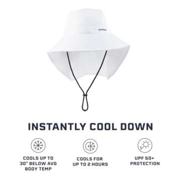 MISSION Cooling Sun Defender Hat, White - Unisex Wide-Brim Hat with Nape for Men & Women - Lightweig...