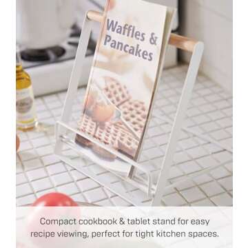 Yamazaki Home Tosca Cookbook Stand - Kitchen Cooking Recipe Holder for Counter - Steel + Wood
