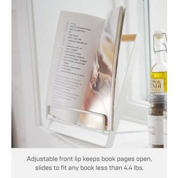 Yamazaki Home Tosca Cookbook Stand - Kitchen Cooking Recipe Holder for Counter - Steel + Wood