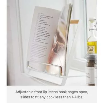 Yamazaki Home Tosca Cookbook Stand - Kitchen Cooking Recipe Holder for Counter - Steel + Wood