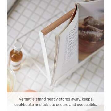 Yamazaki Home Tosca Cookbook Stand - Kitchen Cooking Recipe Holder for Counter - Steel + Wood