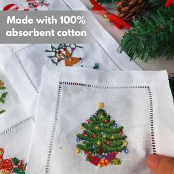 HCRAFT Embroidered White Cocktail Napkins Set for Parties