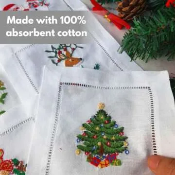HCRAFT Embroidered White Cocktail Napkins Set for Parties
