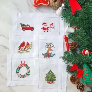 HCRAFT Embroidered White Cocktail Napkins Set for Parties