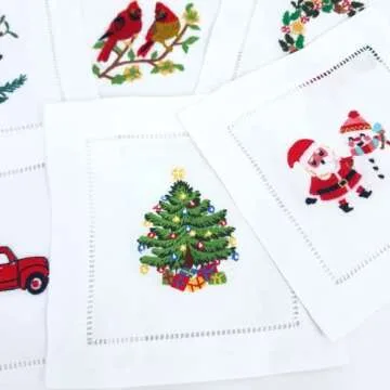 HCRAFT Embroidered White Cocktail Napkins Set for Parties