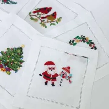 HCRAFT Embroidered White Cocktail Napkins Set for Parties