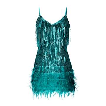 Oplxuo Cocktail Dress with Sequins and Feathers for Parties