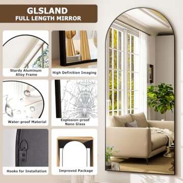 GLSLAND-30x71 inch Wall Mount Arched Full Length Mirror-Aluminum Alloy Frame High Definition-Full Body Mirror for Bedroom or Living Room,Black