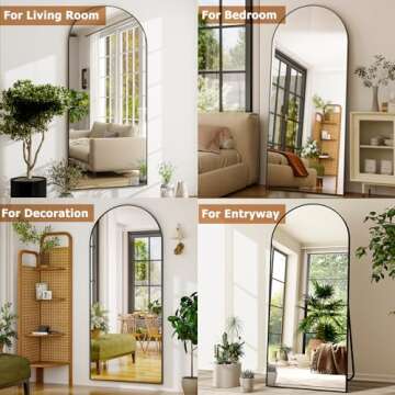 GLSLAND-30x71 inch Wall Mount Arched Full Length Mirror-Aluminum Alloy Frame High Definition-Full Body Mirror for Bedroom or Living Room,Black