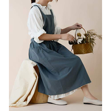 TALIBSA Pinafore Apron Dress in Turquoise Blue with Pockets