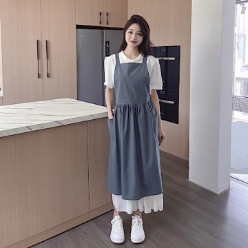 TALIBSA Pinafore Apron Dress in Turquoise Blue with Pockets