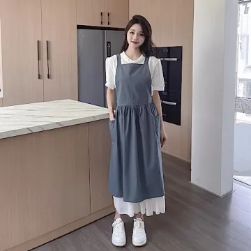 TALIBSA Pinafore Apron Dress in Turquoise Blue with Pockets