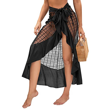 Hilor Women's Swimsuit Cover Up Sarong Wrap Sheer Swim Skirts Ruffle Bathing Suit Bottom Sexy Beach ...