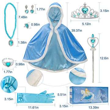 Fedio Girls Princess Cape Set Princess Dress up Trunk Costume Set with Princess Cape, Princess Tiara Crown, Princess Wand, Necklace and Accessories for Little Girls Dress up