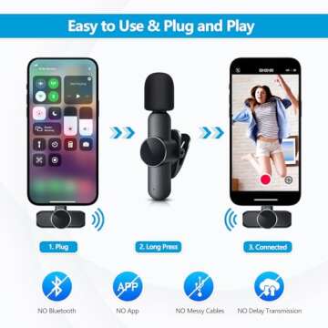 RICCHI 2 Pack Wireless Microphone Mini Mic for iPhone 7-14 iPad, Tiny Lavalier Microphone Clip on La...