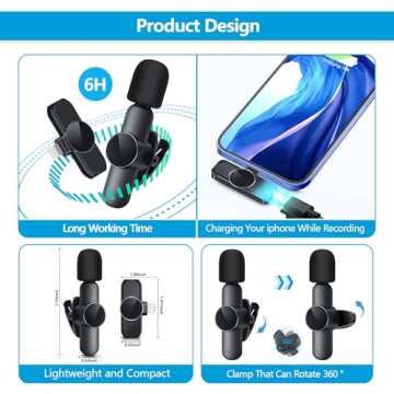 RICCHI 2 Pack Wireless Microphone Mini Mic for iPhone 7-14 iPad, Tiny Lavalier Microphone Clip on Lapel Lav Mic for Video Recording, Podcast, Interview, Streaming, Vlog, YouTube, TikTok