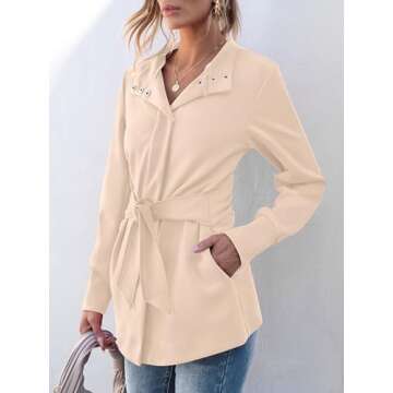 ANRABESS Womens Jacket Belted Casual Long Sleeve Wrap Trench Coat 2024 Winter Trendy Button Up Dressy Outerwear with Pockets Khaki Medium