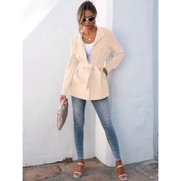 ANRABESS Womens Jacket Belted Casual Long Sleeve Wrap Trench Coat 2024 Winter Trendy Button Up Dressy Outerwear with Pockets Khaki Medium