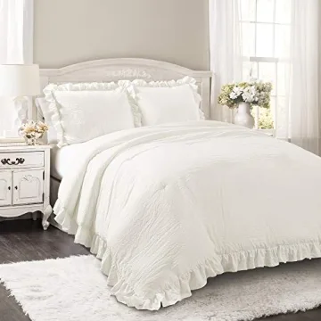 Lush Decor Reyna Ruffle Comforter Set - 3 Piece Cozy Ruffled Bedding Set - Timeless Elegance and Com...