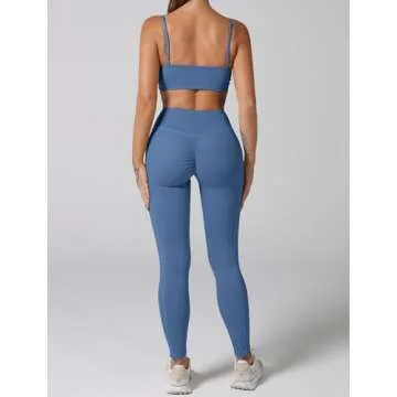 ABOCIW Workout Sets Crossover High Waist Leggings for Women with Pocket V Neck Twist Front Sports Bras for Women 2 Piece Yoga Gym Sets Crossover Blue Small