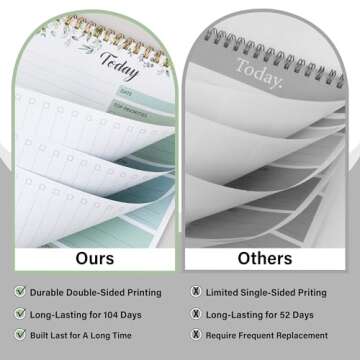 To Do List Notepad - Daily Planner Notepad 104 Pages Task Planner, 6.7" x 9.8" Double Sided Spiral Notebook with Checklist Productivity Planning Pad for Work Office Home-Green