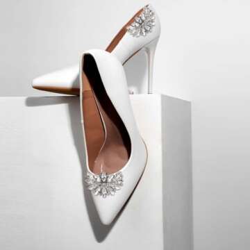 Jeffdad 4 Pcs Shoe Clips Charms for Women, Detachable Rhinestone Crystal Shoe Buckle Clips, Bridal W...