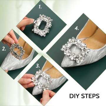 Jeffdad 4 Pcs Shoe Clips Charms for Women, Detachable Rhinestone Crystal Shoe Buckle Clips, Bridal Wedding Prom Party High Heels Accessories