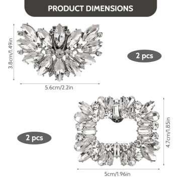 Jeffdad 4 Pcs Shoe Clips Charms for Women, Detachable Rhinestone Crystal Shoe Buckle Clips, Bridal Wedding Prom Party High Heels Accessories