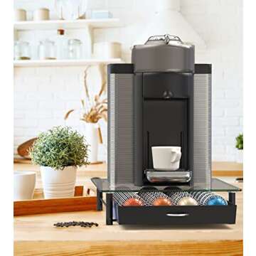 DecoBrothers Crystal Tempered Glass Vertuo Pod Holder Drawer, 28 Large or 56 Small Nespresso Capsule Organizer, Black