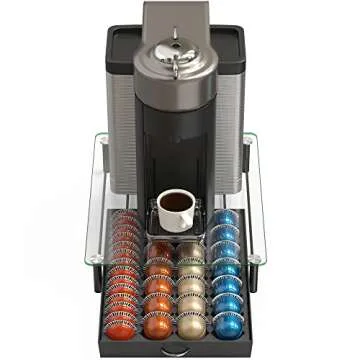DecoBrothers Crystal Tempered Glass Vertuo Pod Holder Drawer, 28 Large or 56 Small Nespresso Capsule Organizer, Black